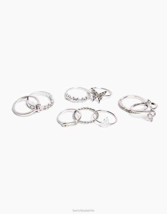 Silber Bershka Frauen Packung mit 9 ausgefallenen Ringen H00J2452