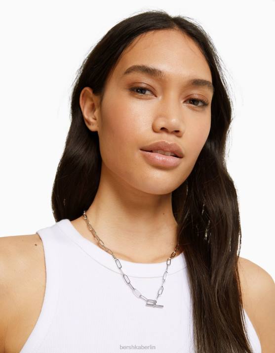 Silber Bershka Frauen Set mit 3 Kettenhalsketten H00J2442