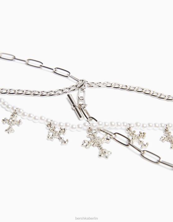 Silber Bershka Frauen Set mit 3 Kettenhalsketten H00J2442