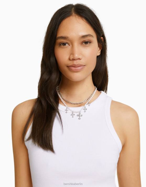 Silber Bershka Frauen Set mit 3 Kettenhalsketten H00J2442