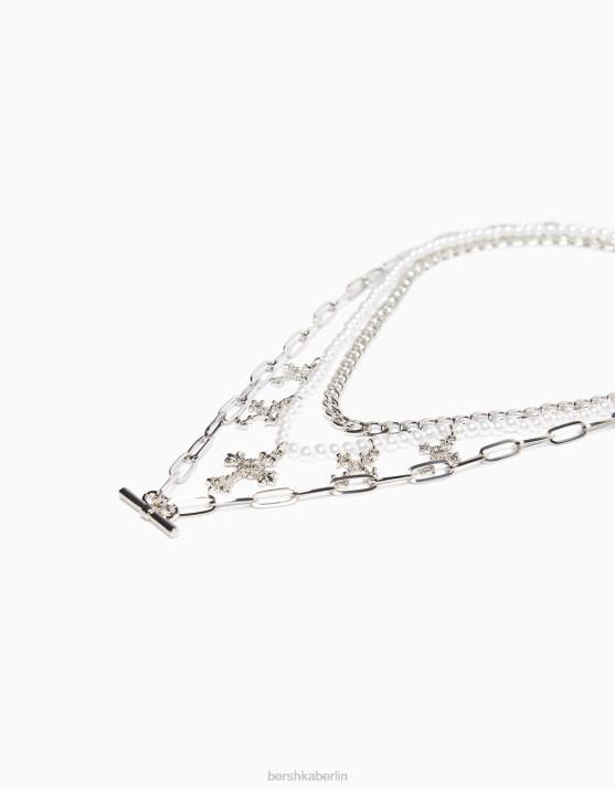 Silber Bershka Frauen Set mit 3 Kettenhalsketten H00J2442