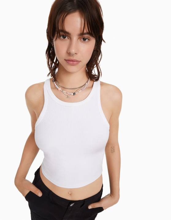 Silber Bershka Frauen Set mit 3 Perlenketten H00J2512