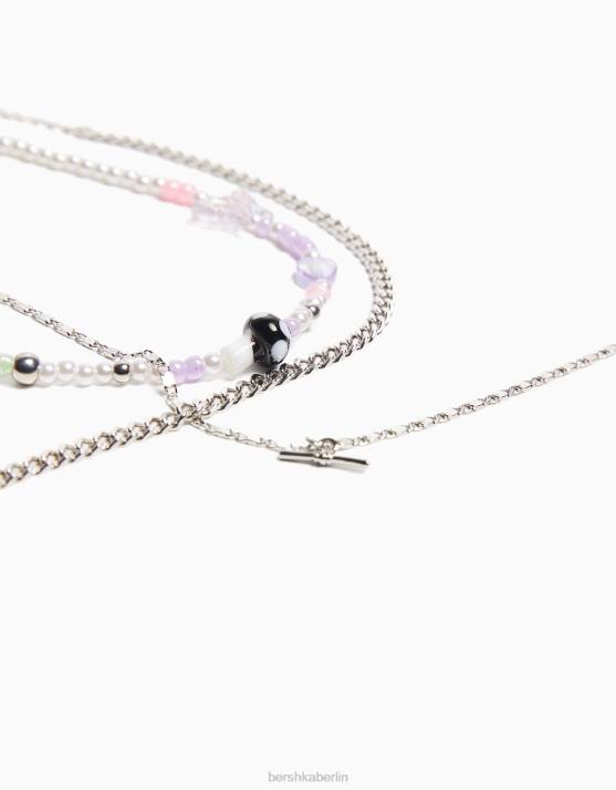 Silber Bershka Frauen Set mit 3 Perlenketten H00J2512