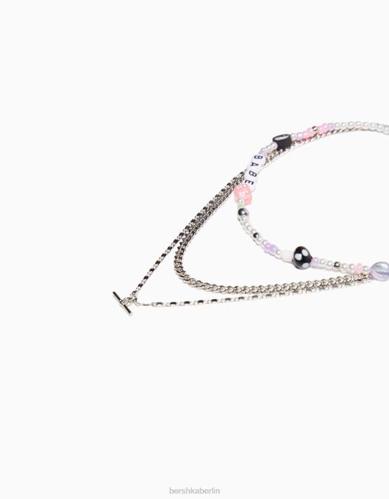 Silber Bershka Frauen Set mit 3 Perlenketten H00J2512