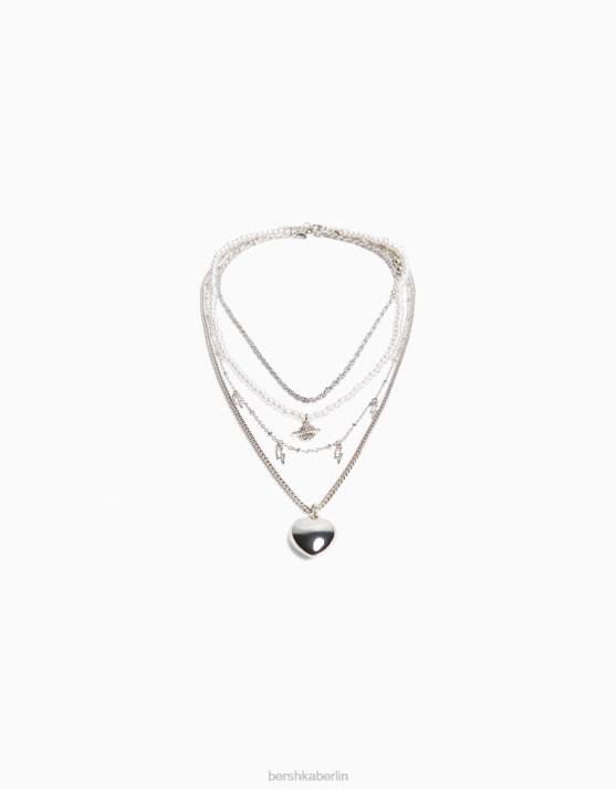 Silber Bershka Frauen Set mit 4 Kettenhalsketten H00J2446