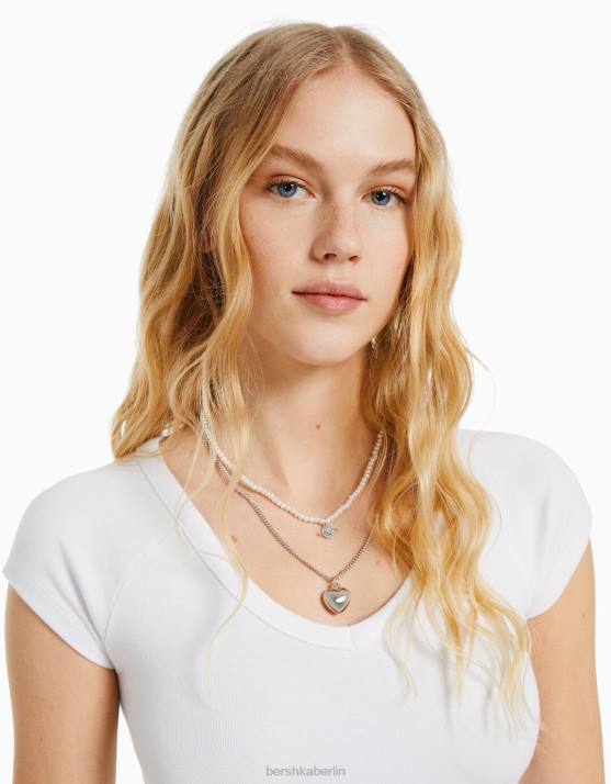 Silber Bershka Frauen Set mit 4 Kettenhalsketten H00J2446