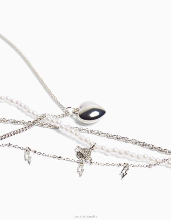 Silber Bershka Frauen Set mit 4 Kettenhalsketten H00J2446