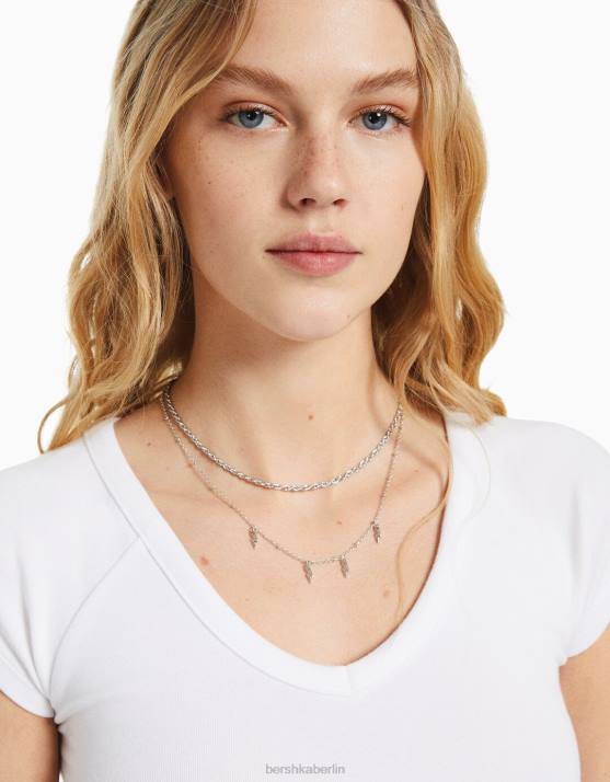 Silber Bershka Frauen Set mit 4 Kettenhalsketten H00J2446