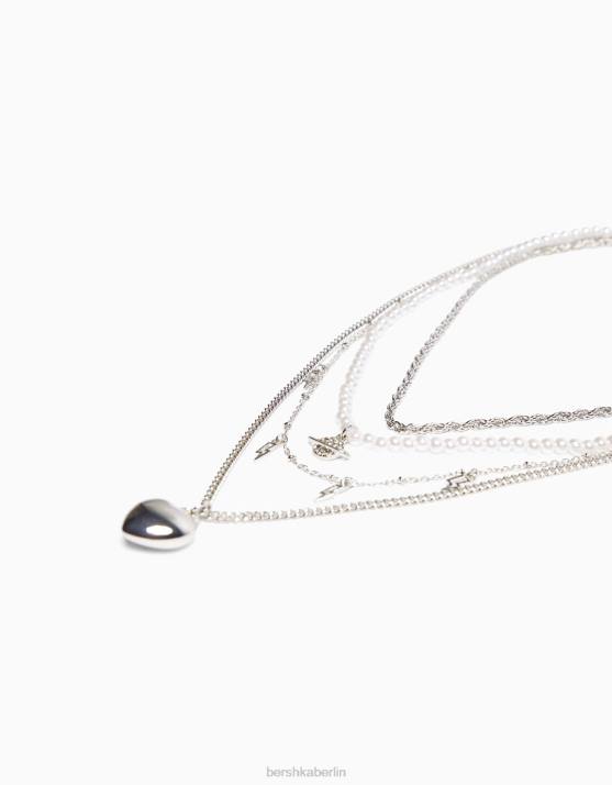 Silber Bershka Frauen Set mit 4 Kettenhalsketten H00J2446