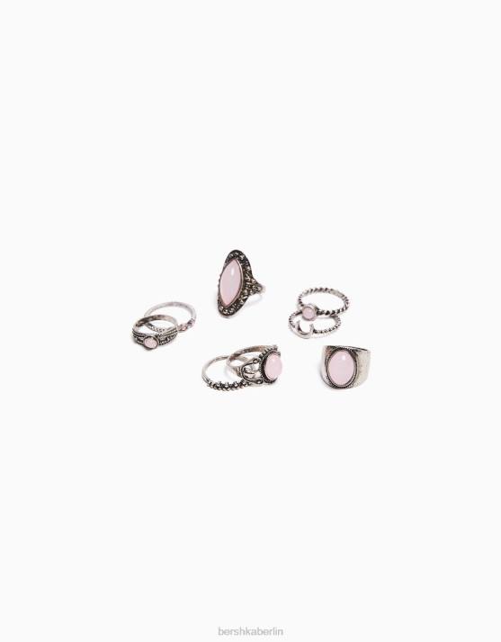 Silber Bershka Frauen Set mit 8 Boho-Ringen H00J2524