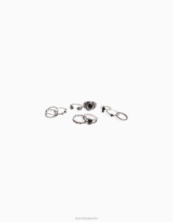 Silber Bershka Frauen Set mit 9 Boho-Ringen H00J2486