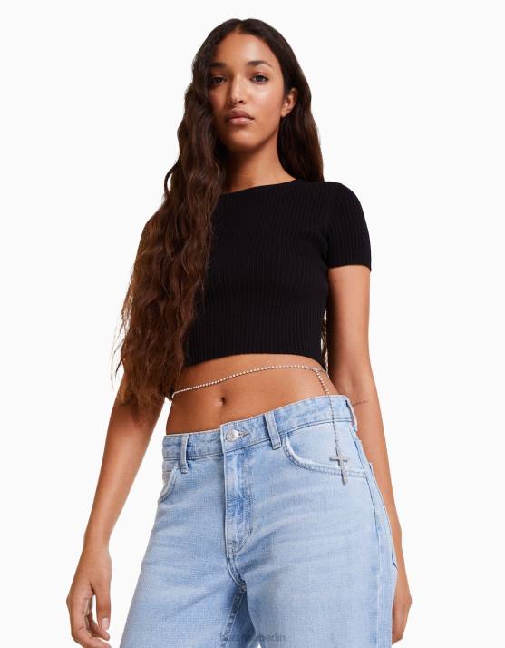 Silber Bershka Frauen Strass-Bauchkette mit Kreuz H00J1910