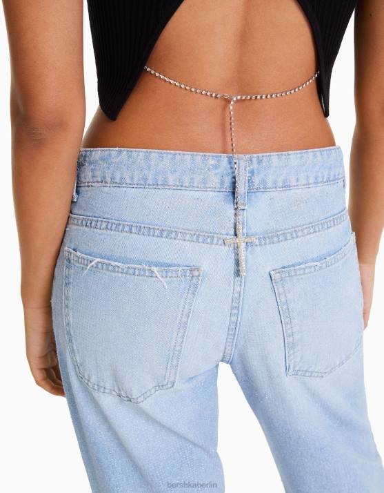 Silber Bershka Frauen Strass-Bauchkette mit Kreuz H00J1910