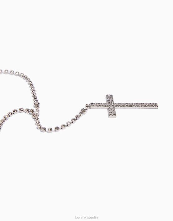 Silber Bershka Frauen Strass-Bauchkette mit Kreuz H00J1910