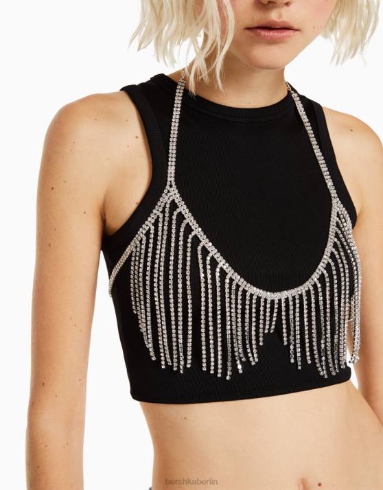 Silber Bershka Frauen Strass-Kaskaden-Bralette H00J1863