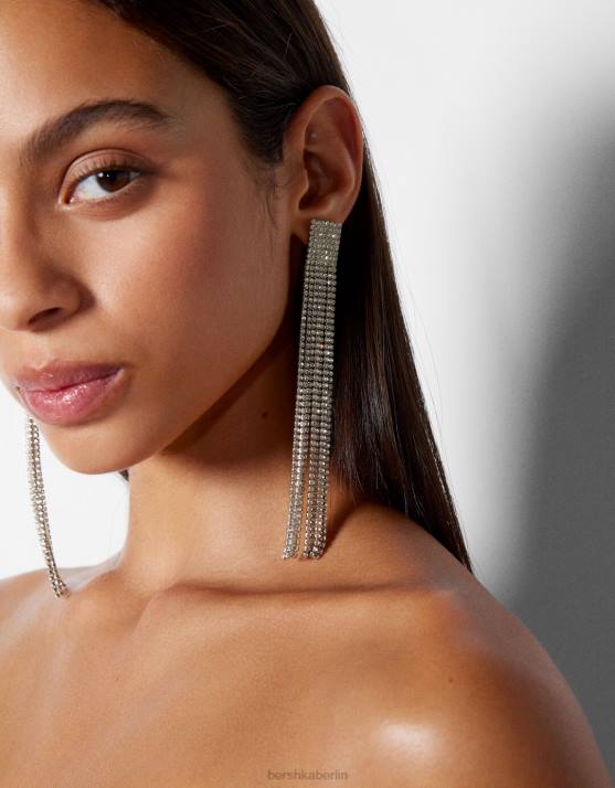 Silber Bershka Frauen Strass-Kaskaden-Ohrringe H00J1864