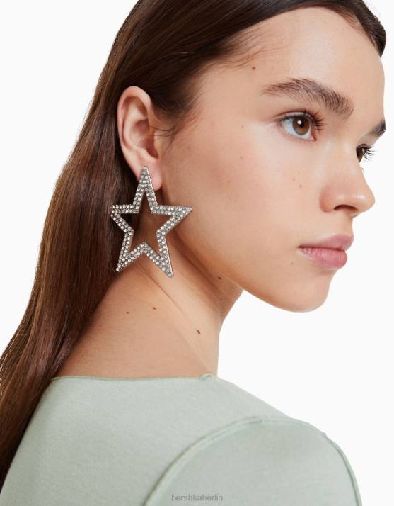 Silber Bershka Frauen Strass-Stern-Ohrringe H00J1865