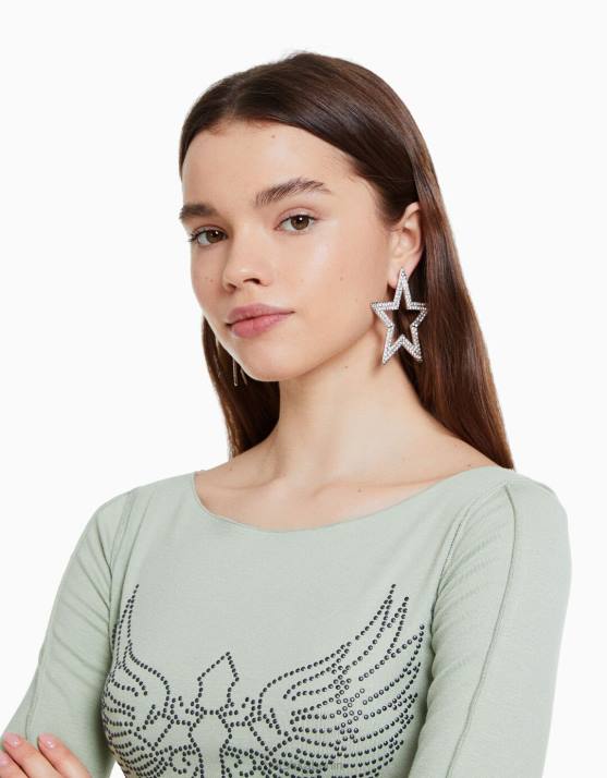 Silber Bershka Frauen Strass-Stern-Ohrringe H00J1865