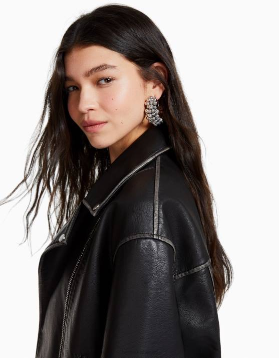 Silber Bershka Frauen große Perlenohrringe H00J2439