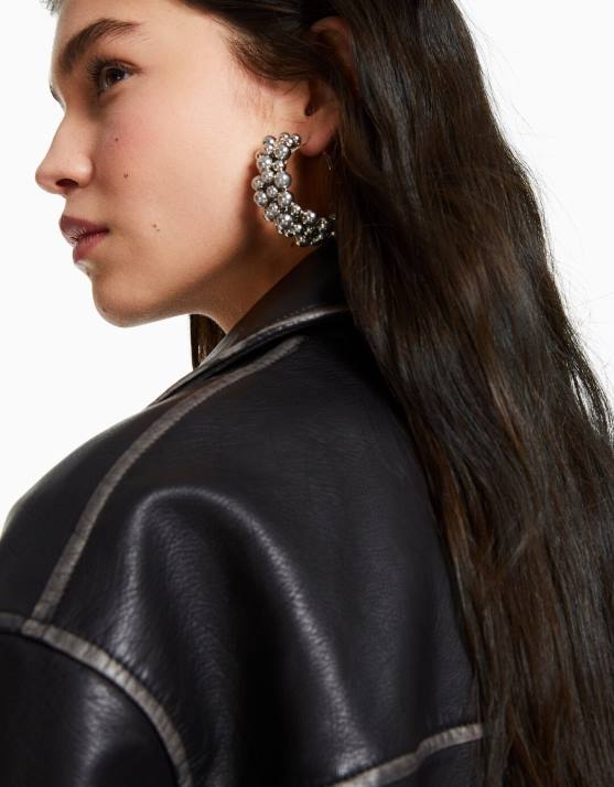 Silber Bershka Frauen große Perlenohrringe H00J2439