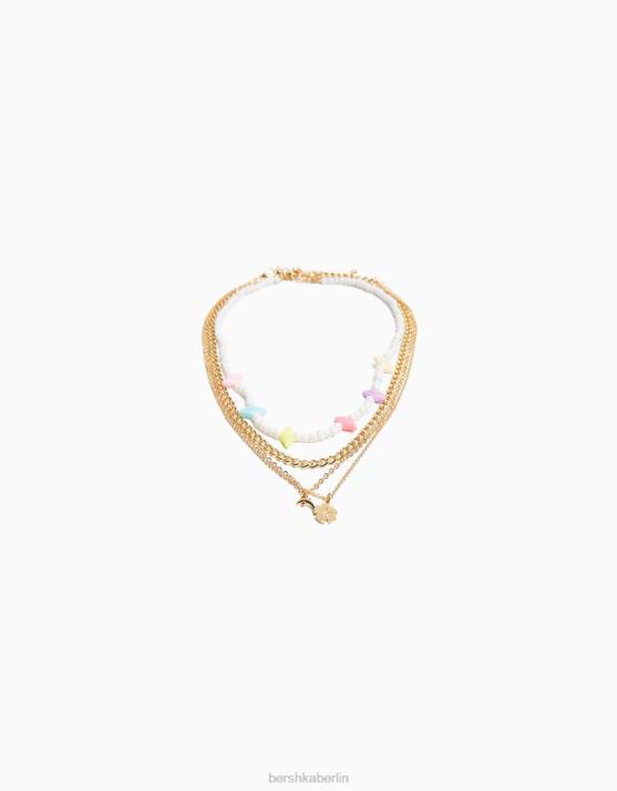 Weiss Bershka Frauen Set mit 4 farbigen Halsketten H00J2514