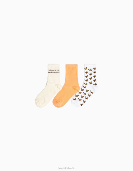 Creme Bershka Frauen Set mit 3 bedruckten Socken H00J2586