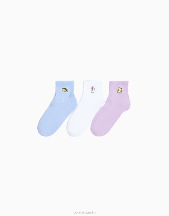 Weiss Bershka Frauen 3er-Pack bestickte Söckchen H00J2597