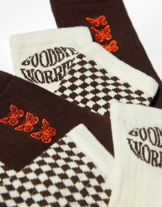 braun Bershka Frauen 3er-Pack Retro-Socken H00J2587