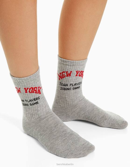 grau Bershka Frauen Set mit 3 College-Socken H00J2594