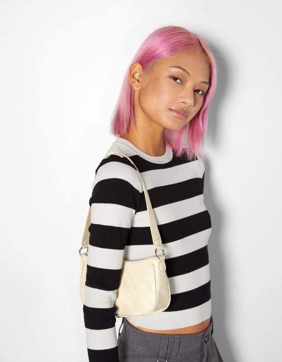 Beige Bershka Frauen Umhängetasche aus Kunstleder H00J2355