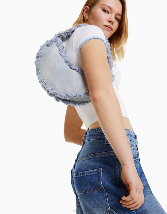Blau Bershka Frauen Jeanstasche mit Fransen H00J1923