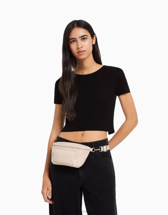 Creme Bershka Frauen Gürteltasche aus Stoff mit Reißverschlüssen H00J2394
