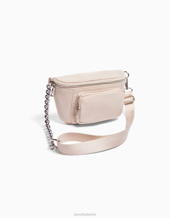 Creme Bershka Frauen Gürteltasche aus Stoff mit Reißverschlüssen H00J2394