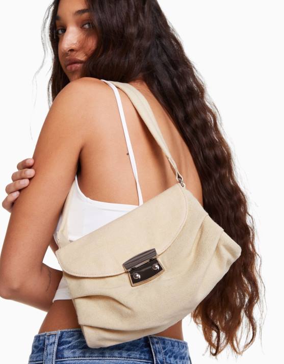 Creme Bershka Frauen Jeanstasche mit Griff H00J1983