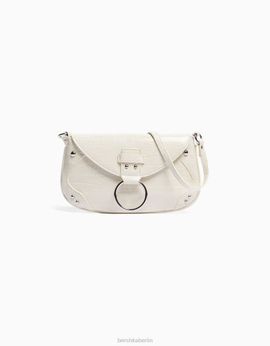 Creme Bershka Frauen Tasche mit Henkel und Ringklappe H00J2413