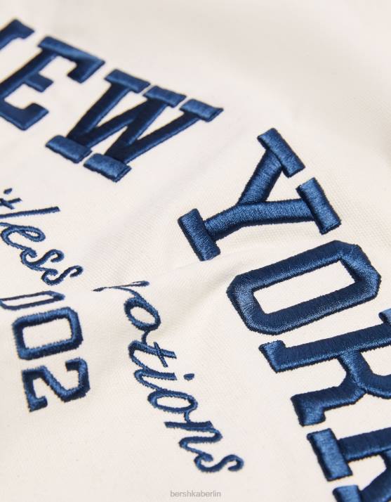 Creme Bershka Frauen Tragetasche aus bedrucktem Canvas H00J2361