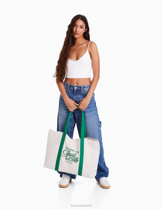 Creme Bershka Frauen bedruckte Tragetasche H00J2416