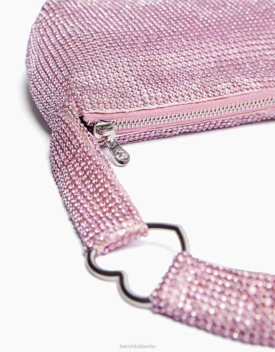 Rosa Bershka Frauen Strasstasche mit Henkel H00J1873