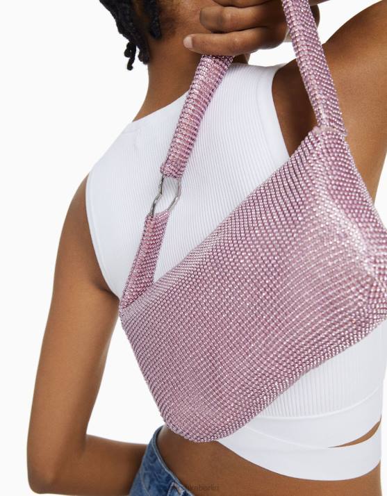 Rosa Bershka Frauen Strasstasche mit Henkel H00J1873