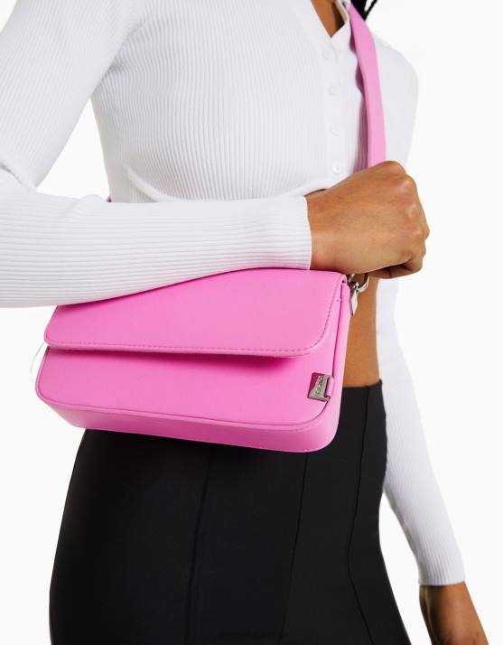 Rosa Bershka Frauen Strukturierte Umhängetasche H00J1840