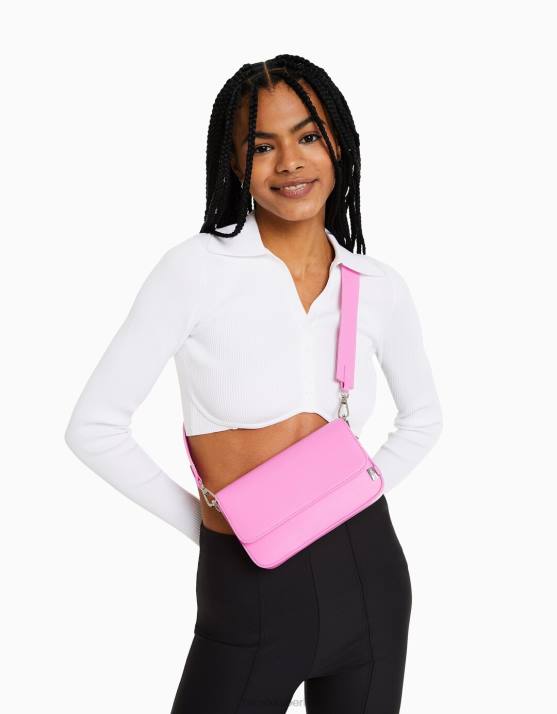 Rosa Bershka Frauen Strukturierte Umhängetasche H00J1840