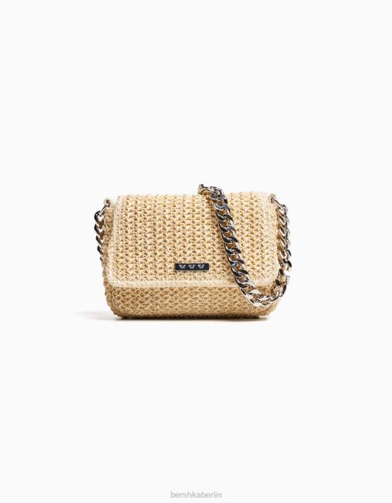 Sand Bershka Frauen Tasche aus Bastmischung mit Riemen H00J2374