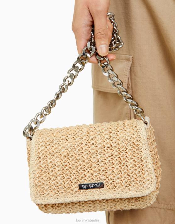 Sand Bershka Frauen Tasche aus Bastmischung mit Riemen H00J2374