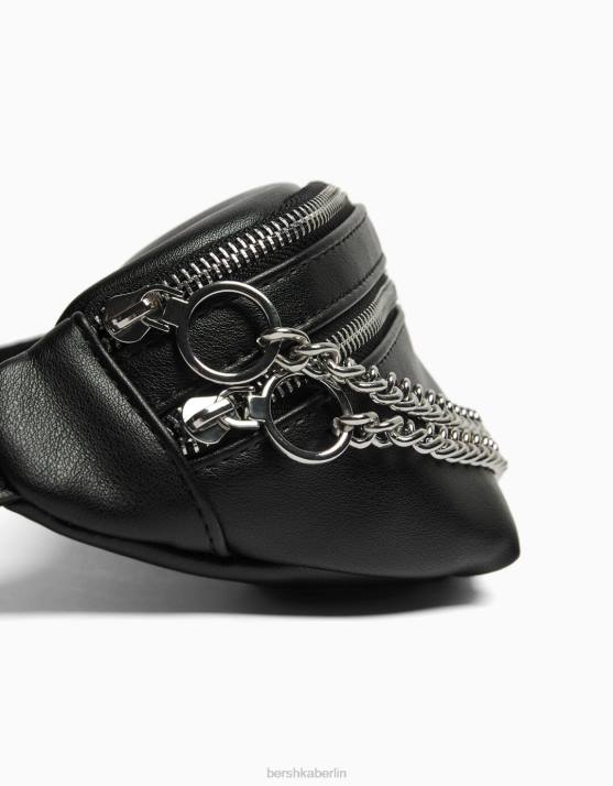 Schwarz Bershka Frauen Gürteltasche aus Kunstleder H00J2393