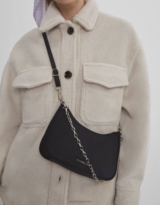 Schwarz Bershka Frauen Satintasche mit Kette H00J2366