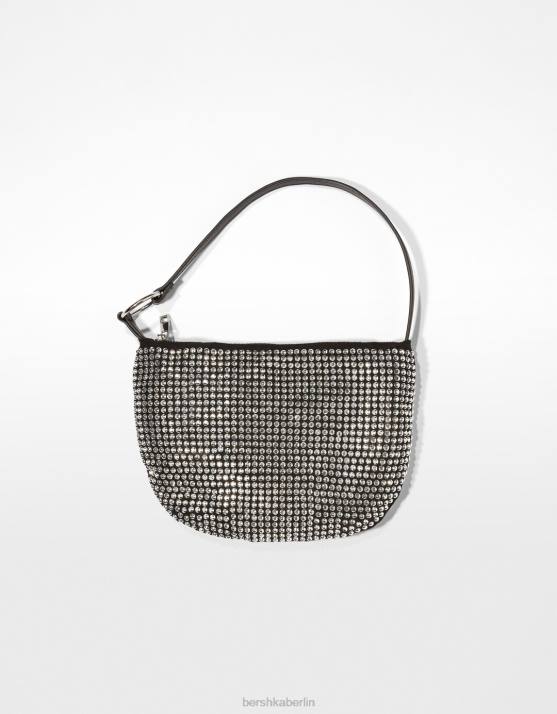 Schwarz Bershka Frauen Strasstasche mit Henkel H00J2387