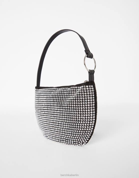 Schwarz Bershka Frauen Strasstasche mit Henkel H00J2387