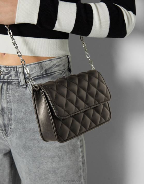 Schwarz Bershka Frauen gesteppte Handtasche mit Kettengriff H00J2363