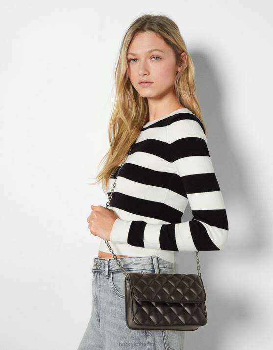 Schwarz Bershka Frauen gesteppte Handtasche mit Kettengriff H00J2363