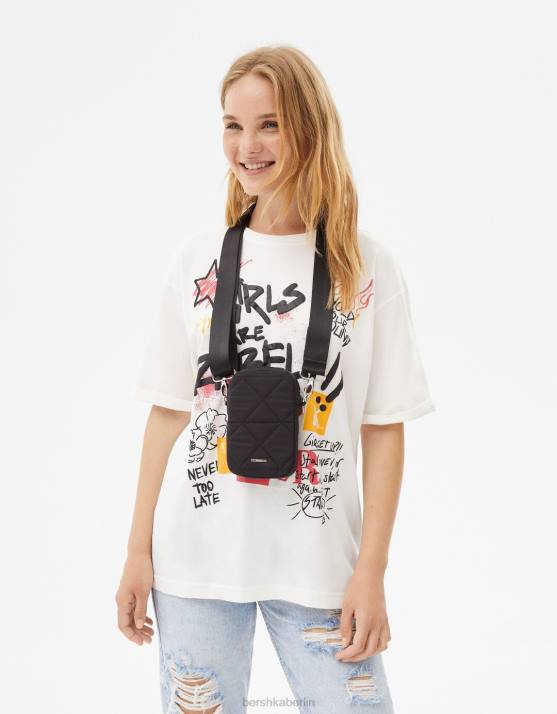 Schwarz Bershka Frauen gesteppte Handytasche H00J2419